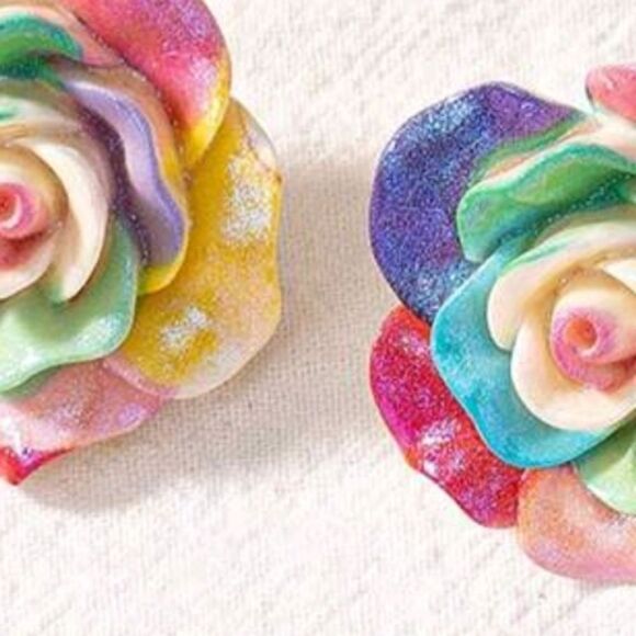 New COLORFULL ROSE stud earrings fun whimsical kawaii - Picture 3 of 9